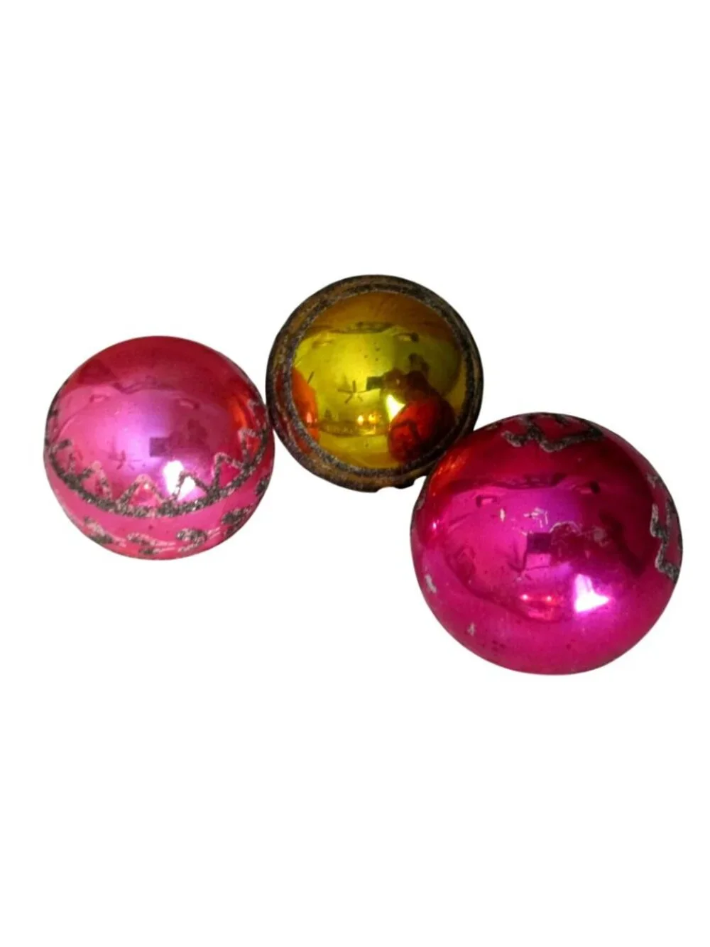 Set of 3 Vintage Shiny Brite Glass Christmas Ornaments – Glitter Design, 2.5 Inc